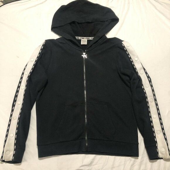 VS PINK Snap Sleeve Full Zip hoodie LG FLAWS - Picture 1 of 8